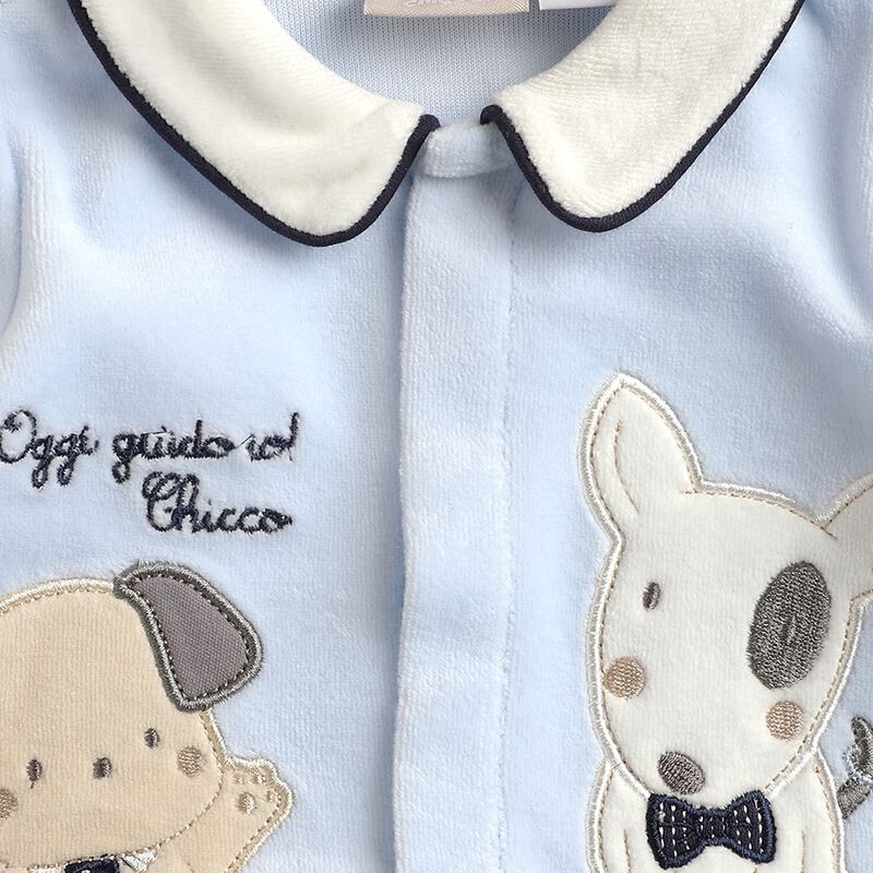 Boys Light Blue Velour Front Opening Babysuit image number null
